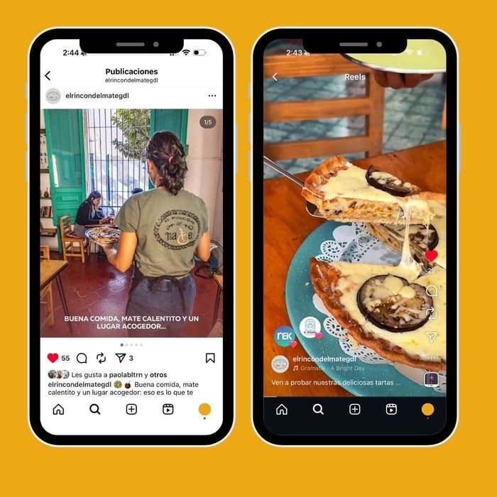 Reels y publicaciones para restaurante